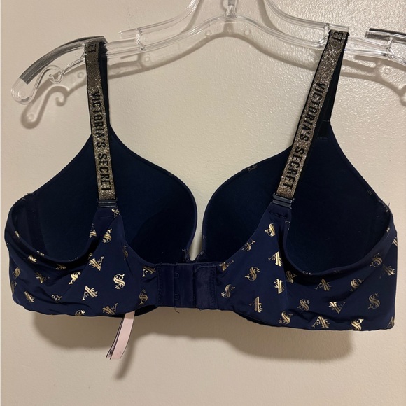 ✨ VS Dream: Navy & Gold Monogram Shine Strap Bra - T Shirt - Lined - EC ✨ - Picture 4 of 5